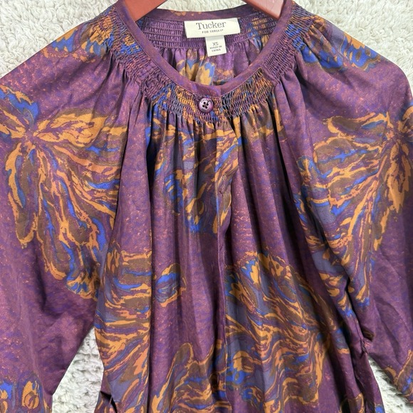 Tucker‎ For Target Dress Womens XS Floral Button Front Shirt Women Smocked Belt - Picture 2 of 9